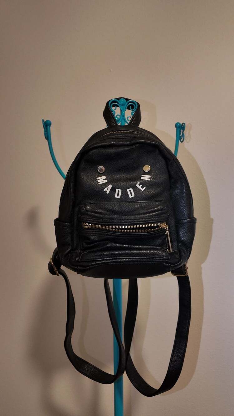Steve Madden Black Pebbled Faux Leather Mini Backpack